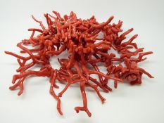 A large coral necklace made up of natural strands with silver clasp
