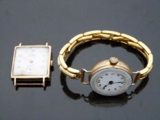 Trebex 9ct gold wristwatch with subsidiary seconds dial, gold hands and Arabic numerals,