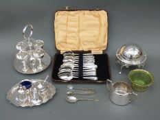 A quantity of silver plate to including caviar dish, cruet set,