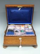 A 19thC rosewood sewing or workbox with fitted interior,