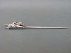 A hallmarked silver novelty racing interest letter opener or paper knife,