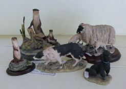 Two Border Fine Arts limited edition figures of otters and sheep, a sheepdog figure,
