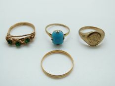 A 9ct gold signet ring (3.9g), 22ct gold wedding ring (1.