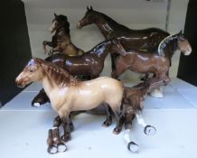 Six Beswick horses including Shires, rearing horse,