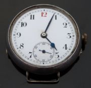 Continental silver gentleman's trench style wristwatch with inset subsidiary seconds dial,