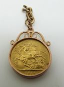 A 1914 gold full sovereign in 9ct gold mount,
