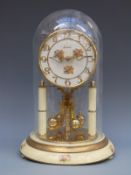 Bentima c1970s Anniversary clock, the key wind movement under glass dome,