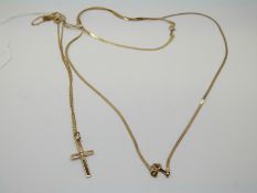 A 9ct gold ribbon necklace and matching bracelet, 9ct gold cross pendant and chain, 2.