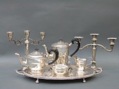A plated tea set on twin handled oval tray, length 51cm,