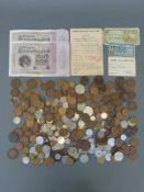 An amateur collection of UK and overseas coinage including very small silver content,