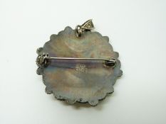 A Mexican Taxco silver brooch or pendant with filigree decoration set with blister pearls, 4.5 x 4.