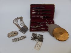 A collection of items to include Zwilling, JA Henckels, Germany manicure set, silver necklace,