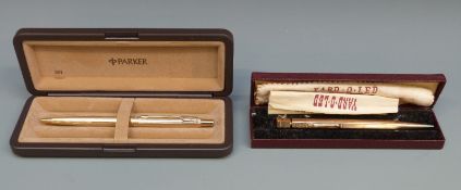 A Yard-o-Led propelling pencil and The Parker Ballpoint pen, both in original boxes.