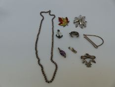 A Victorian silver brooch in the form of a horseshoe and fox, silver necklace, Art Nouveau brooch,