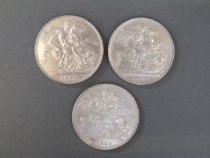 Three Queen Victoria crowns, two jubilee head 1889 and 1890,