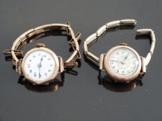 Two 9ct gold ladies wristwatches one with Arabic numerals, blued hands, gilt minute markers,