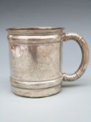 An American white metal christening tankard, marked W H sterling 225 for Wood & Hughes of New York,