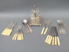A quantity of plated cutlery including silver ferruled examples,