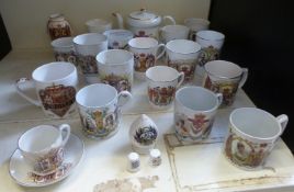 A collection of Commemorative ware to include WWI beakers, 1911 Coronation, 1935 silver Jubilee,