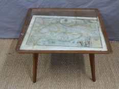 A retro coffee table with inset map