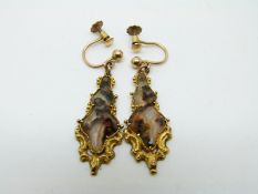 A pair of Victorian earrings set with moss agate, 2.