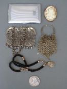 Victoria 1888 crown, braided Albert, chain link purse, cameo,