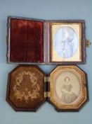 Two 19thC travelling photograph frame containing early photographs, one Bakelite,