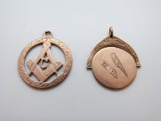 Two 9ct rose gold Masonic fobs, 6.