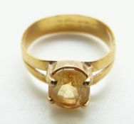 A 22ct gold ring set with citrine, size Q/R, 3.