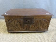 An 18thC or 19thC carved oak bible box,
