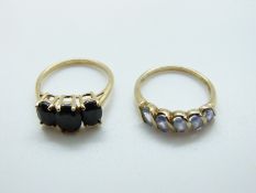 Two 9ct gold rings, one set with sapphires and one topaz, size P and P, 4.