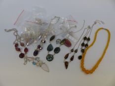 A collection of jewellery including ten silver necklaces set with labradorite,