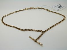 A 9ct gold Albert with T bar, 18.