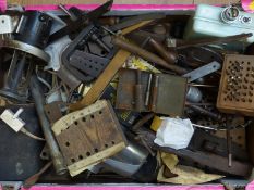 Collection of hand tools for clock and watch repair / making, a set of scales with weights,