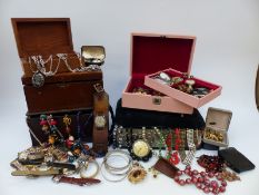 A large collection of costume jewellery to include a silver thimble, glass beads,