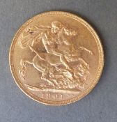 Queen Victoria 1901 gold full sovereign in original case