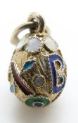 A Russian silver cloisonné egg pendant, marked 84,