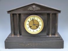 Japy Freres 19thC French two-train slate mantel clock,