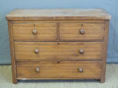 A 19thC satinwood chest of three long drawers,