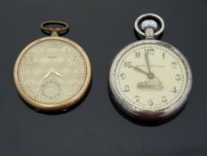 A gold filled Tempo pocket watch and a railway interest shock proof lever pocket watch with
