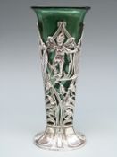 An Edwardian VII Goldsmiths and Silversmiths Company Ltd pierced hallmarked silver and glass vase