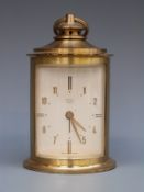Solo c1950s alarm clock in brass cylindrical lantern style case,