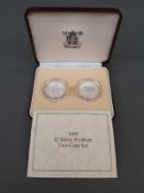 A 1989 Bill and Claim of Rights silver proof Piedfort set comprising two £2 coins with certificates