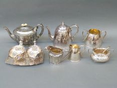 An Elkington plated teaset, pair of Mappin and Webb sauce boats,