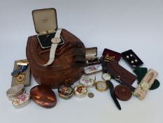A collection of items including hallmarked silver medallion, Rotary pocket watch, snuff box,