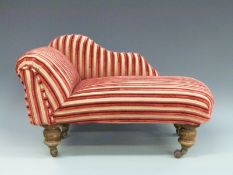 A 19th / 20thC apprentice piece or doll's chaise longue raised on turned oak legs and ceramic