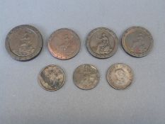 A small collection of Georgian cartwheel coins, to include some two pence, three cartwheel pennies,