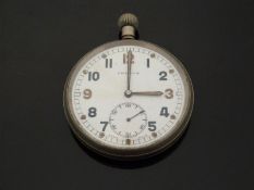 WWII Swiss 'French' gentleman's keyless winding open faced military pocket watch with two-tone