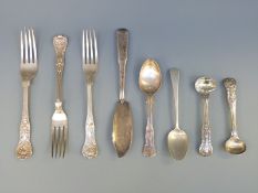 A quantity of Georgian and later hallmarked silver cutlery including Kings and Queens pattern,