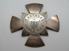 A hallmarked silver Masonic jewel in the form of a Maltese Cross, impressed Canyges Lodge AOD 394,